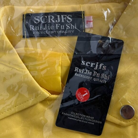 🩷 SCRJFS - Women's Faux Leather Motorcycle Jacket - Yellow. Size: L. NWT. (1784) - Picture 5 of 12